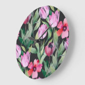 水彩フローラ、シームレスな美しいパターン。 ラージ壁時計 (傾斜)