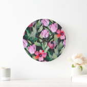 水彩フローラ、シームレスな美しいパターン。 ラージ壁時計 (ホーム)