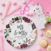 水彩フローラ+スクリプト結婚式の日氏&ミセス ペーパープレート (パーティー)