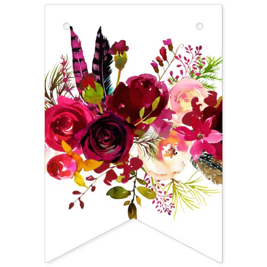 水彩フローラ,ハッピーバースデー，バニングバナー バンティングフラッグ (第1の旗)