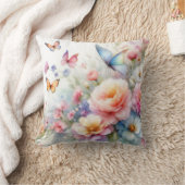 水彩フローラ&バタフライダンス クッション (ブランケット)