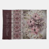 水彩フローラ パターン（の模様が）ある キッチンタオル (横)