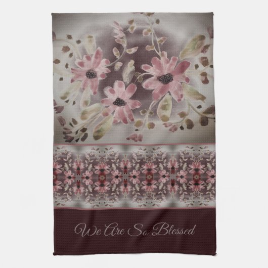 水彩フローラ パターン（の模様が）ある キッチンタオル (縦)