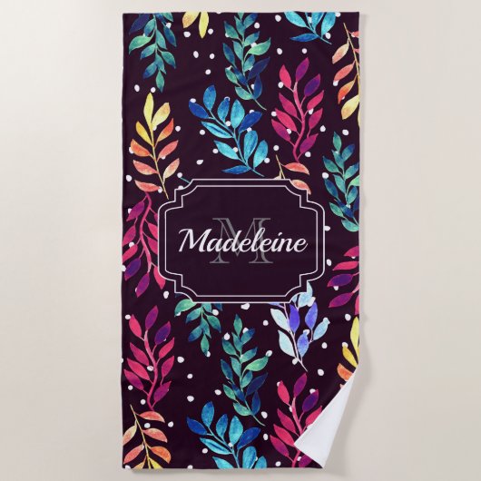 水彩フローラ ビーチタオル (正面)