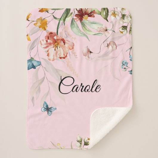 水彩フローラ、小ベビーベッドまたはベビーカー シェルパブランケット (正面)
