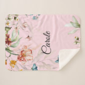 水彩フローラ、小ベビーベッドまたはベビーカー シェルパブランケット (正面(横))