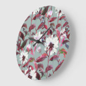 水彩フローラ：手書き開花。 ラージ壁時計 (傾斜)
