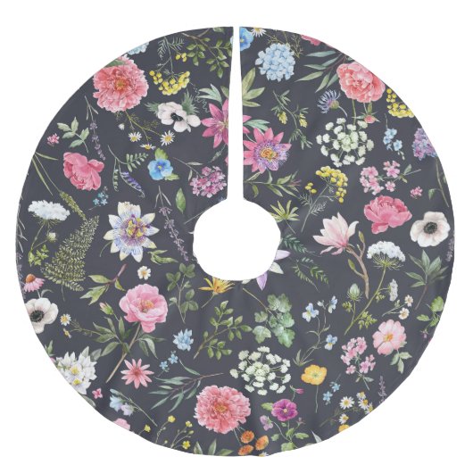 水彩フローラ：穏やかな夏のパターン。 ブラッシュドポリエステルツリースカート (正面)