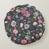 水彩フローラ：穏やかな夏のパターン。 ラウンドクッション (裏面)