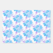 水彩フローラ、紫の青の明るい手絵を描形 ラッピングペーパーシート (正面)