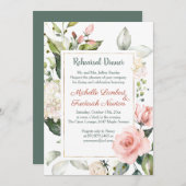 水彩フローラ、葉のリハーサルディナー 招待状 (正面/裏面)