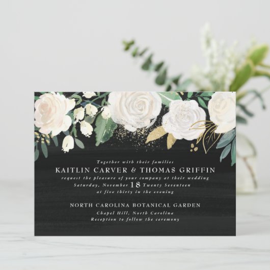 水彩フローラ+金ゴールドアクセント結婚式招待状 招待状 (スタンド正面)