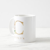 水彩フローラ&金ゴールドレターCモノグラム コーヒーマグカップ (正面左)