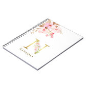 水彩フローラ&金ゴールドレターEモノグラム ノートブック (左側)