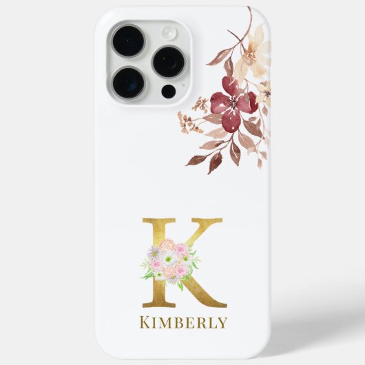 水彩フローラ&金ゴールドレターKモノグラム Case-Mate iPhoneケース (裏面)