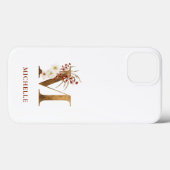 水彩フローラ&金ゴールドレターMモノグラム Case-Mate iPhoneケース (裏面 (横))