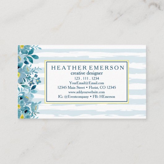 水彩フローラ |青い紫陽花と黄色 名刺 (裏面)