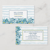 水彩フローラ |青い紫陽花と黄色 名刺 (正面/裏面)