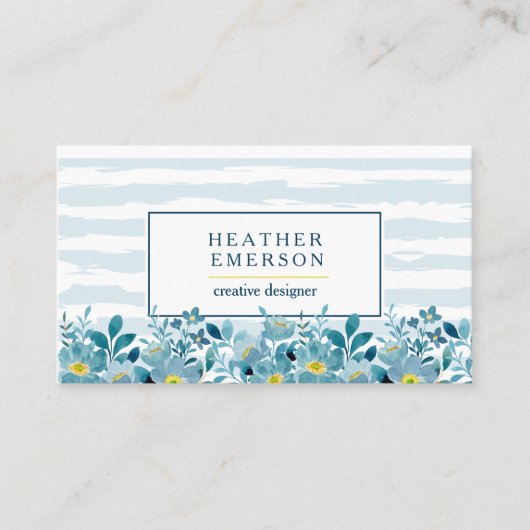 水彩フローラ |青い紫陽花と黄色 名刺 (正面)