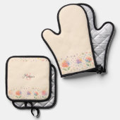 水彩フローラ— Pastel Blooms 鍋つかみ&鍋敷きセット (正面/裏面)