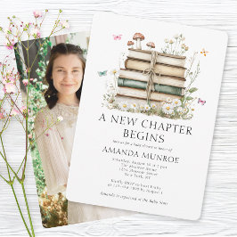 水彩フローラA新しいチャプター写真ベビーシャワー 招待状