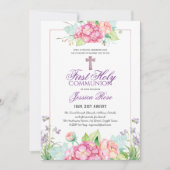 水彩フローラPHOTO First Communion招待状 招待状 (正面)