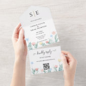 水彩フローラQRコードモノグラム結婚ズ オールインワン招待状 (貼ってはがせる)