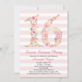 水彩フローラSweet sixteen誕生日 招待状 (正面)