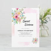 水彩フローラSweet sixteen（ピンクのフレームあり） 招待状 (スタンド正面)