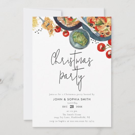 水彩フードパスタクリスマスパーティー 招待状 (正面)