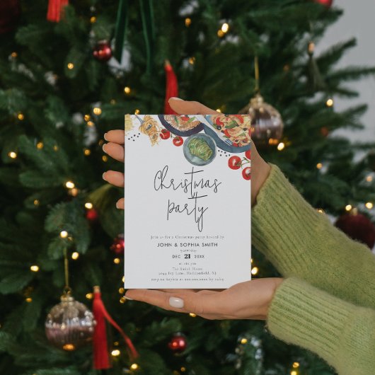 水彩フードパスタクリスマスパーティー 招待状