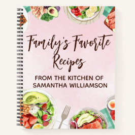 水彩フードピンクカスタムレシピシェフギフト ノートブック