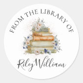 水彩ブックブルーフローラ蔵書票シール ラウンドシール (正面)