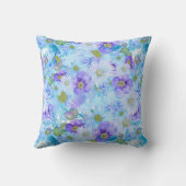 水彩ブッシュワイルドフラワーロマンティックブルー クッション (裏面)