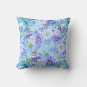 水彩ブッシュワイルドフラワーロマンティックブルー クッション (正面)