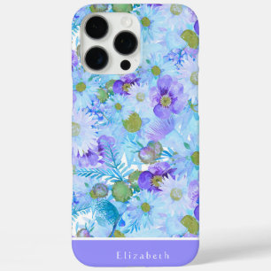 水彩ブッシュワイルドフラワーロマンティックブルー iPhone 16 PRO MAXケース