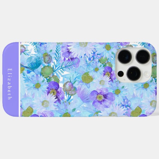 水彩ブッシュワイルドフラワーロマンティックブルー Case-Mate iPhoneケース (裏面 (横))