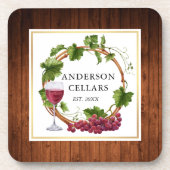 水彩ブドウつる植物リースワインセラー名 コースター (正面)