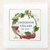 水彩ブドウつる植物リースワインセラー金ゴールド ガラスコースター (正面)