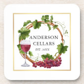 水彩ブドウつる植物リースワインセラー金ゴールド コースター (正面)