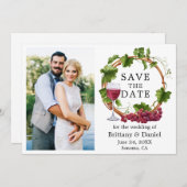 水彩ブドウつる植物リース写真 セーブザデート (正面/裏面)