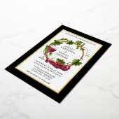 水彩ブドウつる植物リース結婚ズブラック金ゴールド 箔招待状 (回転した状態)