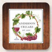 水彩ブドウつる植物ワインセラー名 コースター (正面)