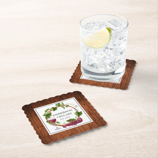 水彩ブドウつる植物ワインセラー名 ペーパーコースター (インサイチュ)