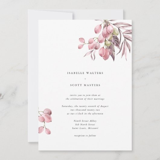 水彩ブドウつる植物結婚ズ 招待状 (正面)