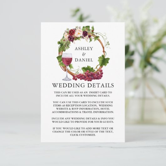 水彩ブドウフローラリースズ結婚詳細 エンクロージャーカード (スタンド正面)