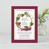 水彩ブドウリースフォトブルゴーニュ結婚ーズ 招待状 (スタンド正面)