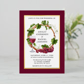 水彩ブドウリースフォトブルゴーニュ金ゴールド 箔招待状 (立ち正面)