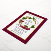 水彩ブドウリース結婚のブルゴーニュ金ゴールド 箔招待状 (回転した状態)