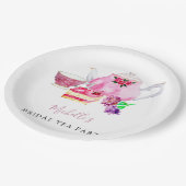 水彩ブライダルシャワーティーパーティーピンクティーポット ペーパープレート (アングル)